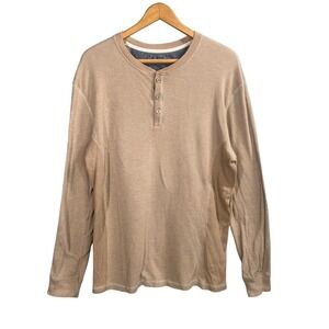 BKE Long Sleeve Henley Thermal Shirt Tan Mens Size Large Heritage Layering Y2k